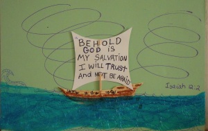 Ship with verse on mast